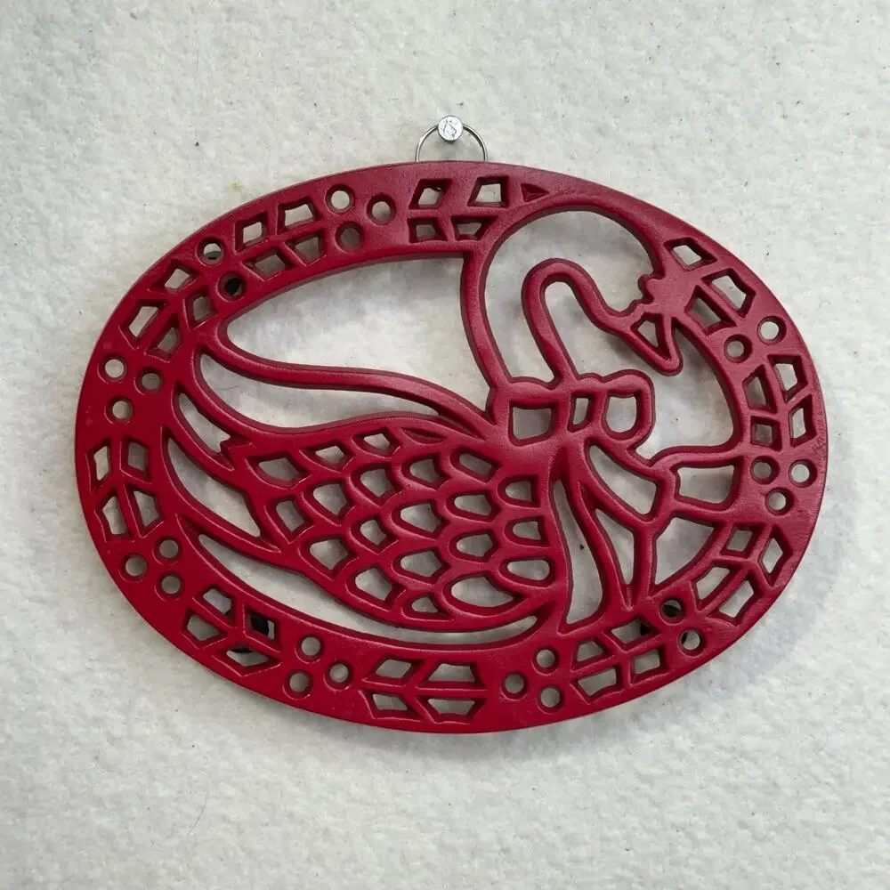 Avon Country Treasure Christmas Swan/Goose Red Enamel Cast Iron Metal Trivet VTG
